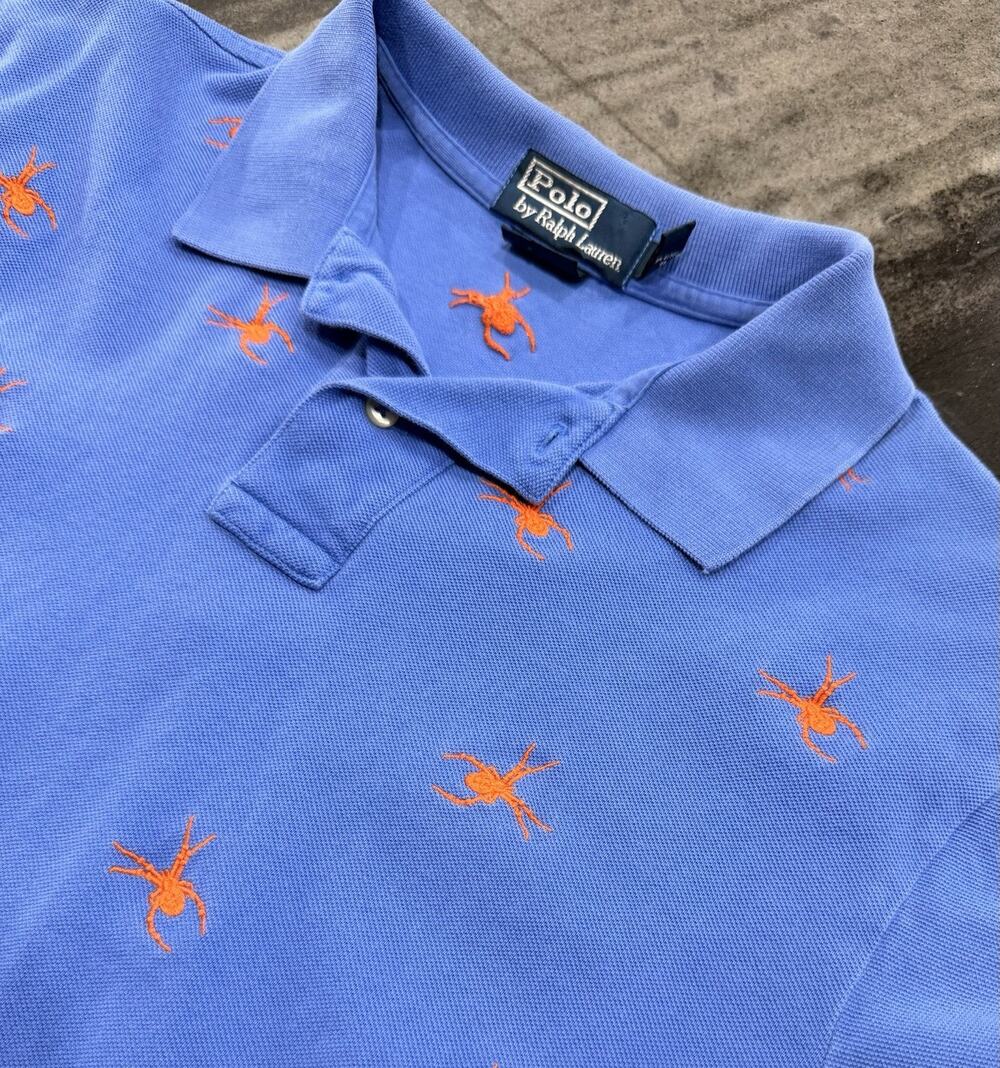 Polo Ralph Lauren Spider Print Polo Shirt XL Blue Orange Embroidered Halloween